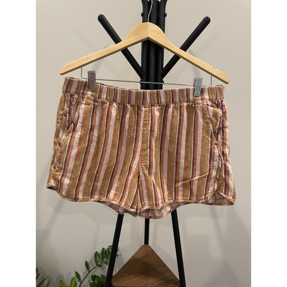 Madewell Linen Blend Pull On Elastic Waist Striped Shorts Pockets Womens Size‎ L